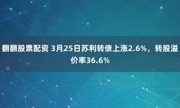 翻翻股票配资 3月25日苏利转债上涨2.6%，转股溢价率36.6%