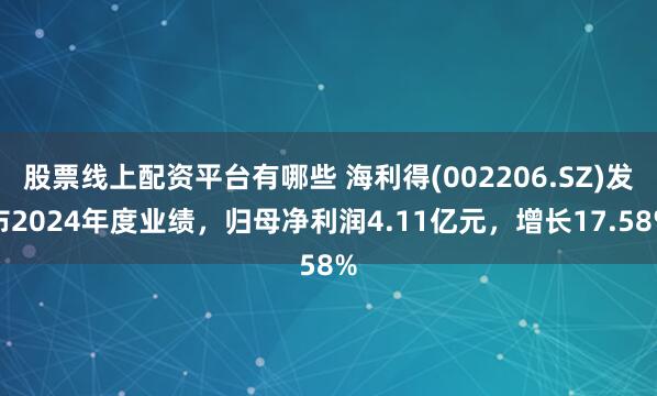 股票线上配资平台有哪些 海利得(002206.SZ)发布2024年度业绩，归母净利润4.11亿元，增长17.58%