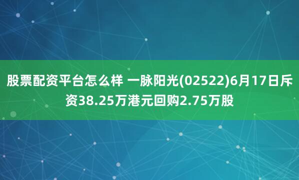 股票配资平台怎么样 一脉阳光(02522)6月17日斥资38.25万港元回购2.75万股