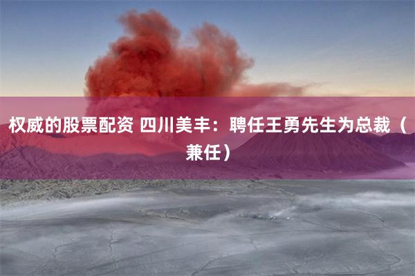 权威的股票配资 四川美丰：聘任王勇先生为总裁（兼任）